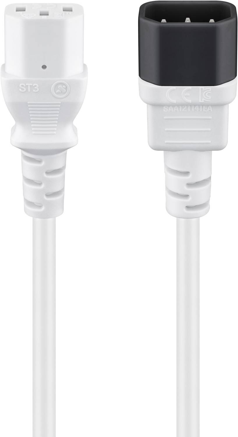 Goobay 97581 Kaltgerätekabel Verlängerung mit C14 Stecker & C13 Buchse Universelles Stromkabel Netzkabel, Weiß, 0.50 m-0