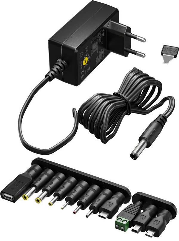 Goobay 64568 Universal Netzteil 3-12V Ladegerät 11 Adapter USB & DC Steckernetzteil max. 12W / 1A Netzadapter / Schwarz