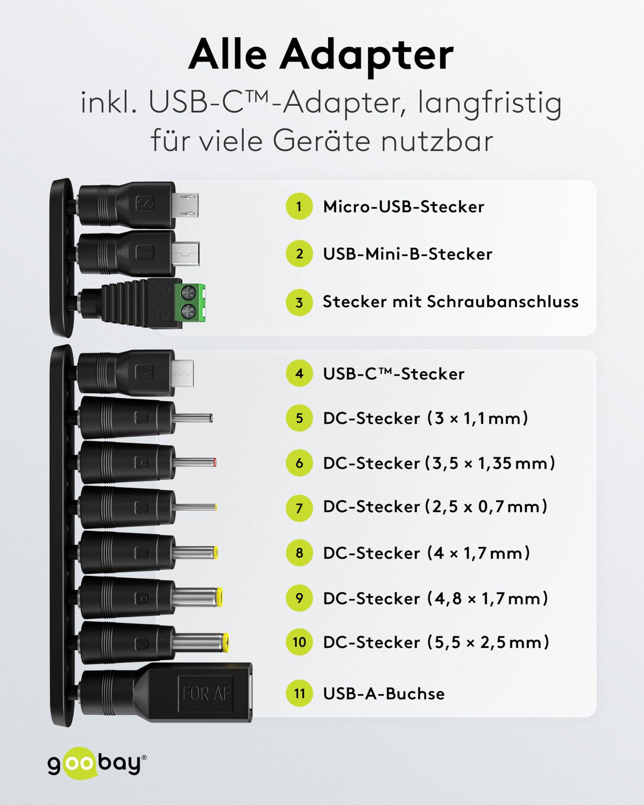 Goobay 64568 Universal Netzteil 3-12V Ladegerät 11 Adapter USB & DC Steckernetzteil max. 12W / 1A Netzadapter / Schwarz-2