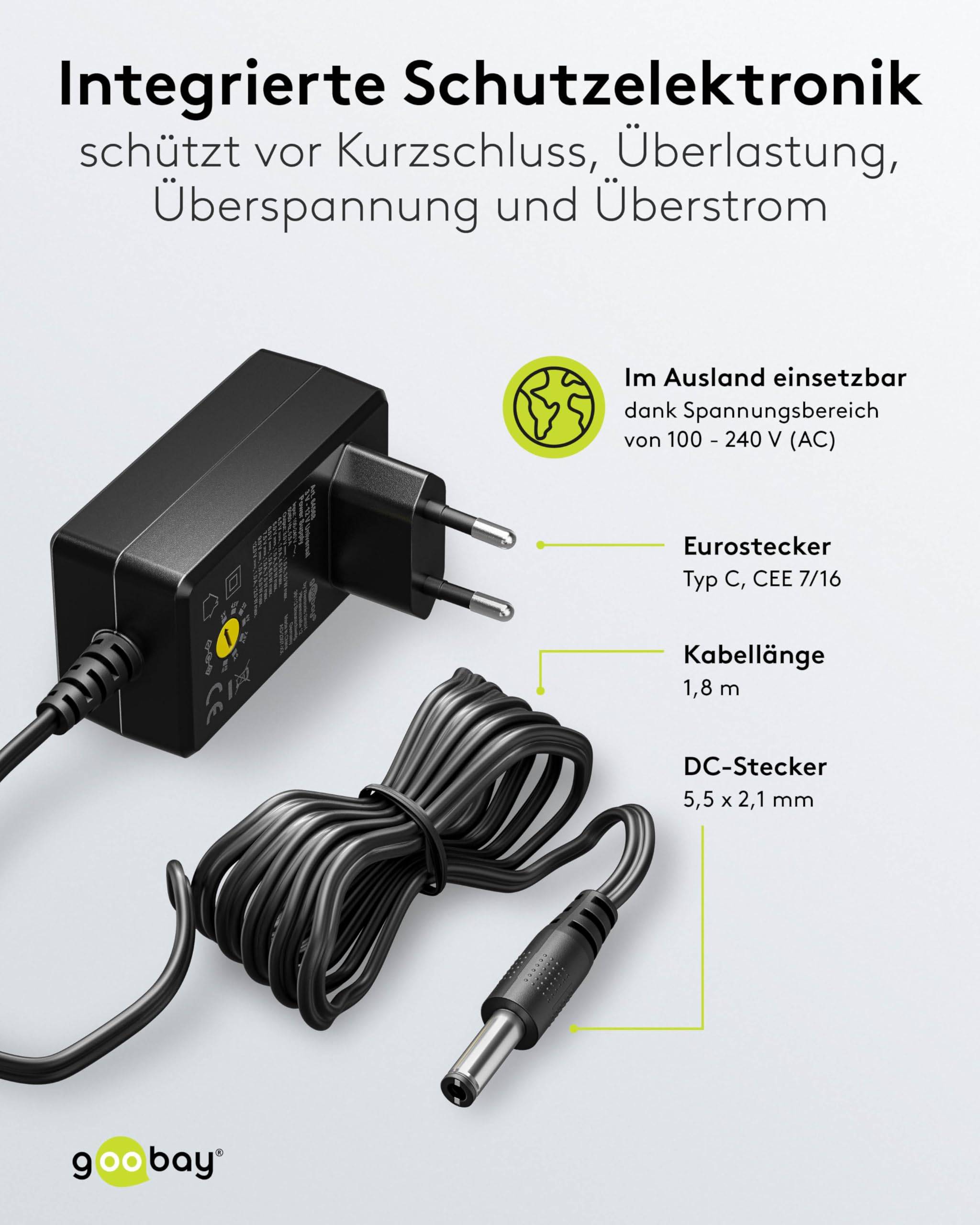Goobay 64568 Universal Netzteil 3-12V Ladegerät 11 Adapter USB & DC Steckernetzteil max. 12W / 1A Netzadapter / Schwarz-3