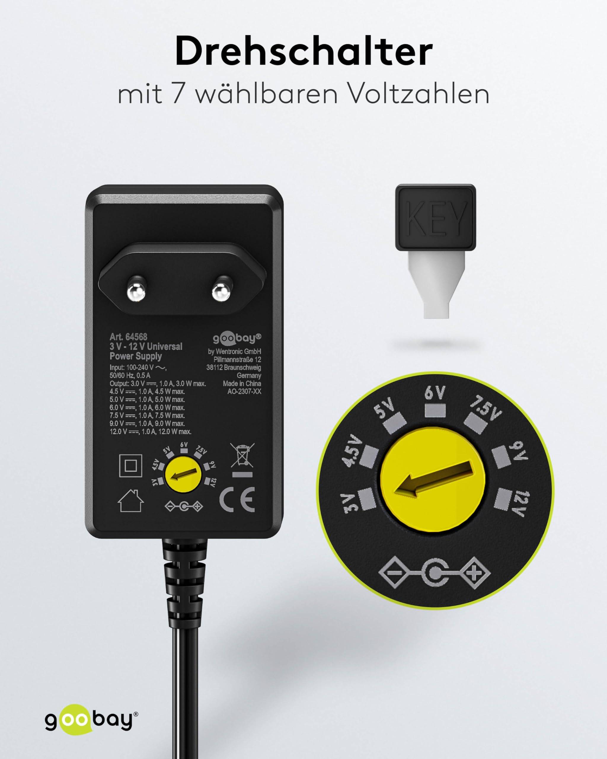 Goobay 64568 Universal Netzteil 3-12V Ladegerät 11 Adapter USB & DC Steckernetzteil max. 12W / 1A Netzadapter / Schwarz-4