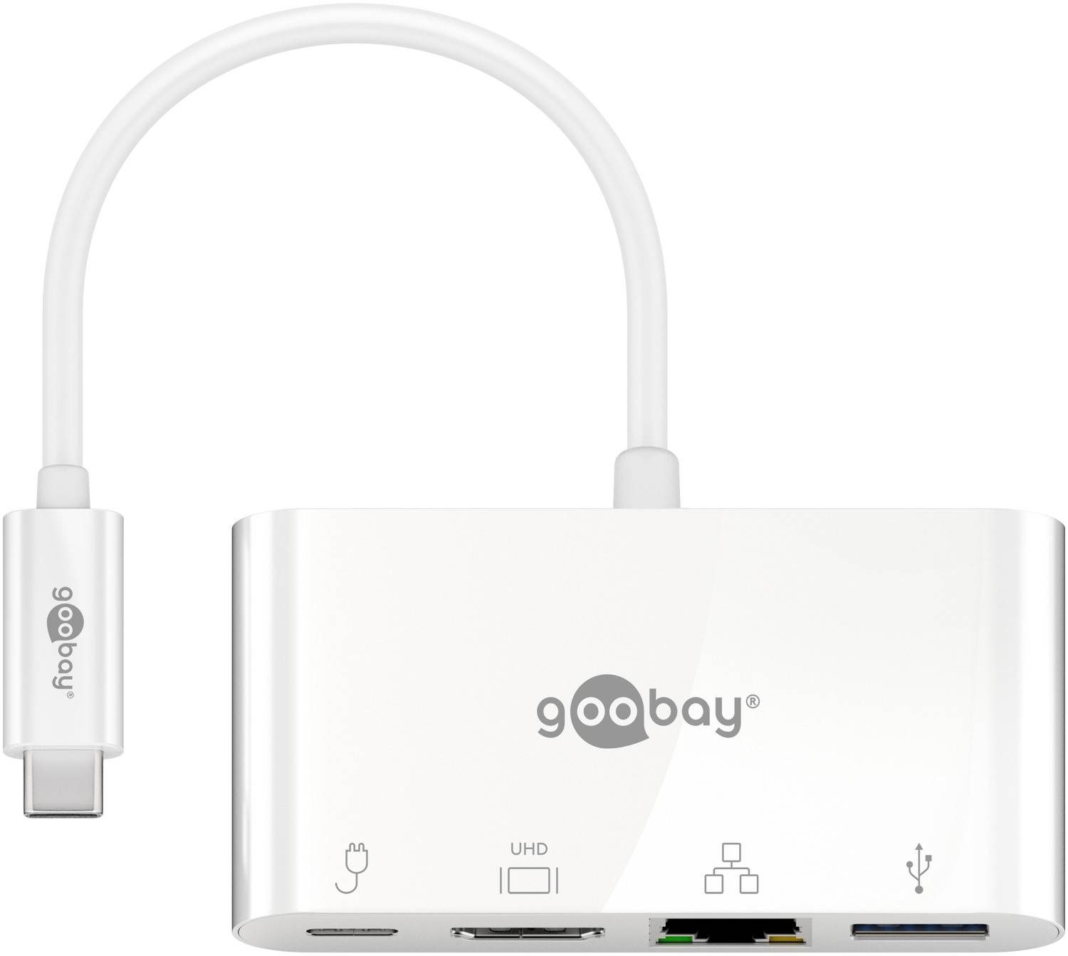 Goobay 62105 USB-C Adapter Multiport 4 Ports 4K HDMI 60W Power Delivery USB-C USB 3.0 RJ45 Ethernet Hub Verteiler-0