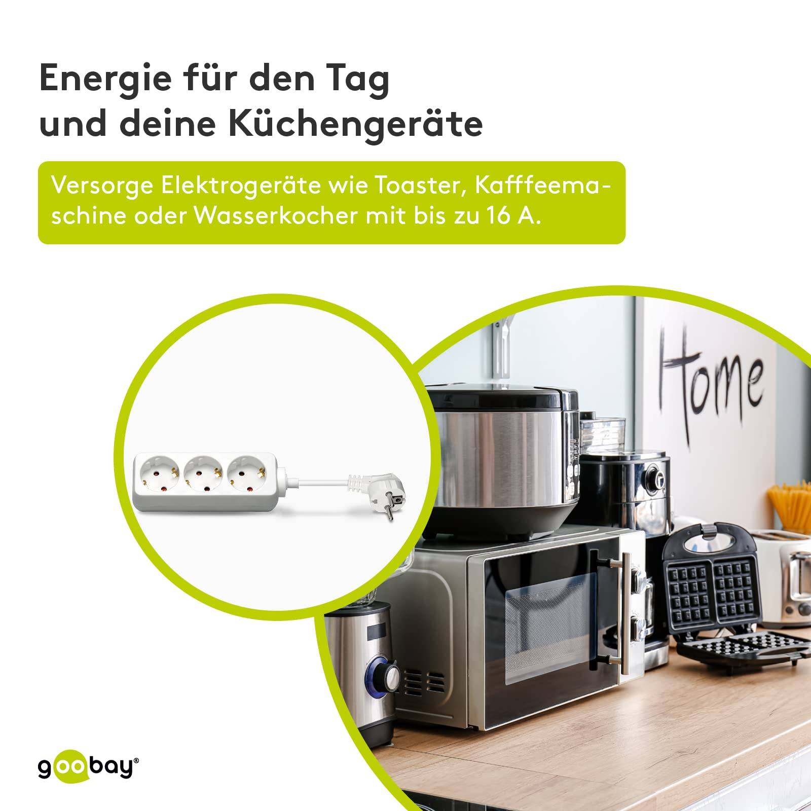 Goobay 51293 Steckdosenleiste mit 45° Steckplätzen, 3500 W, 3er Mehrfachsteckdose, 3 fach Steckdose, 1.5 m Kabel, Weiß-3