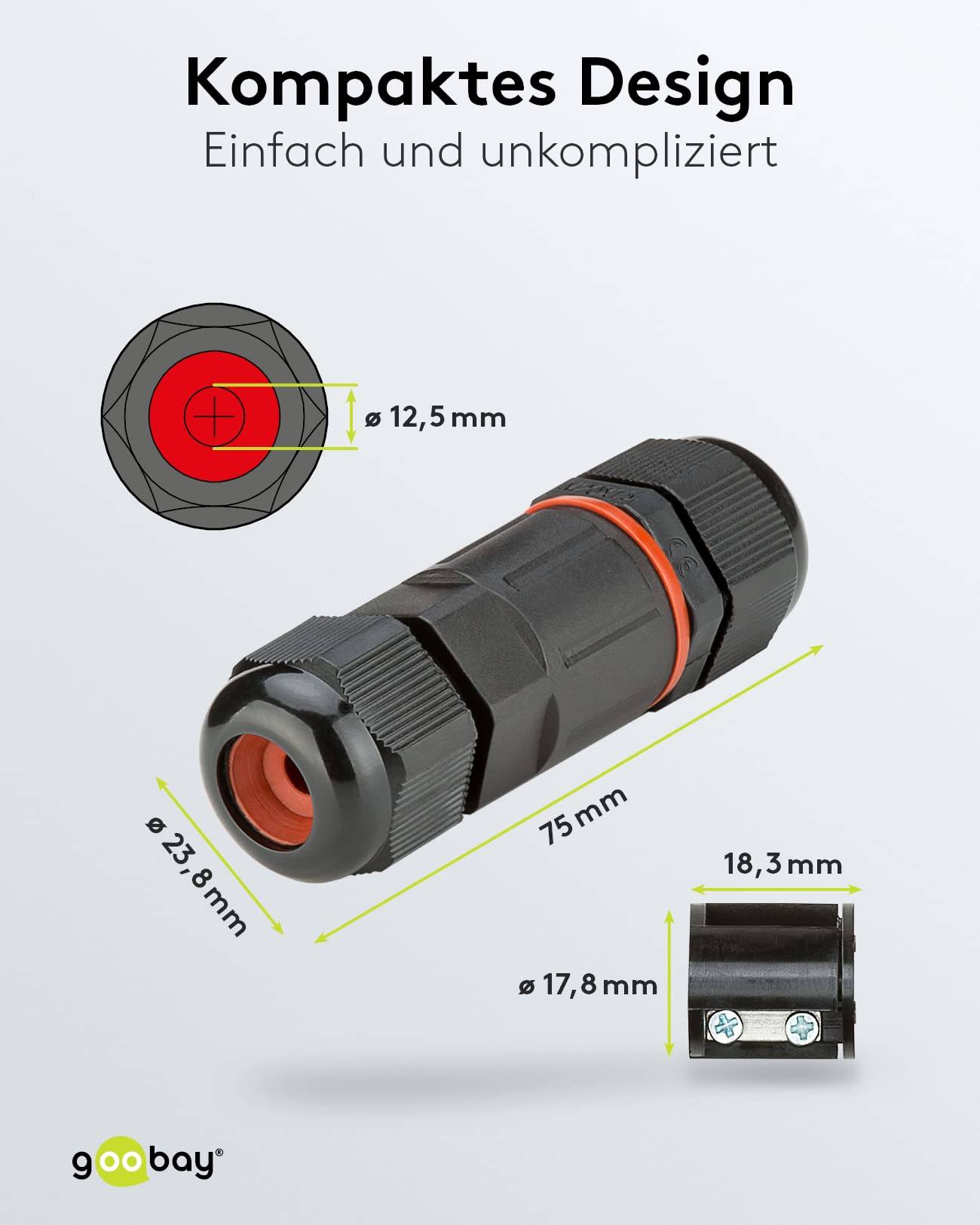 Goobay 81325 Outdoor Kabelverbinder wasserdicht IP68 Kabelmuffe 3 polig Stromkabel verbinden Verbindungsmuffe 7,5cm-2