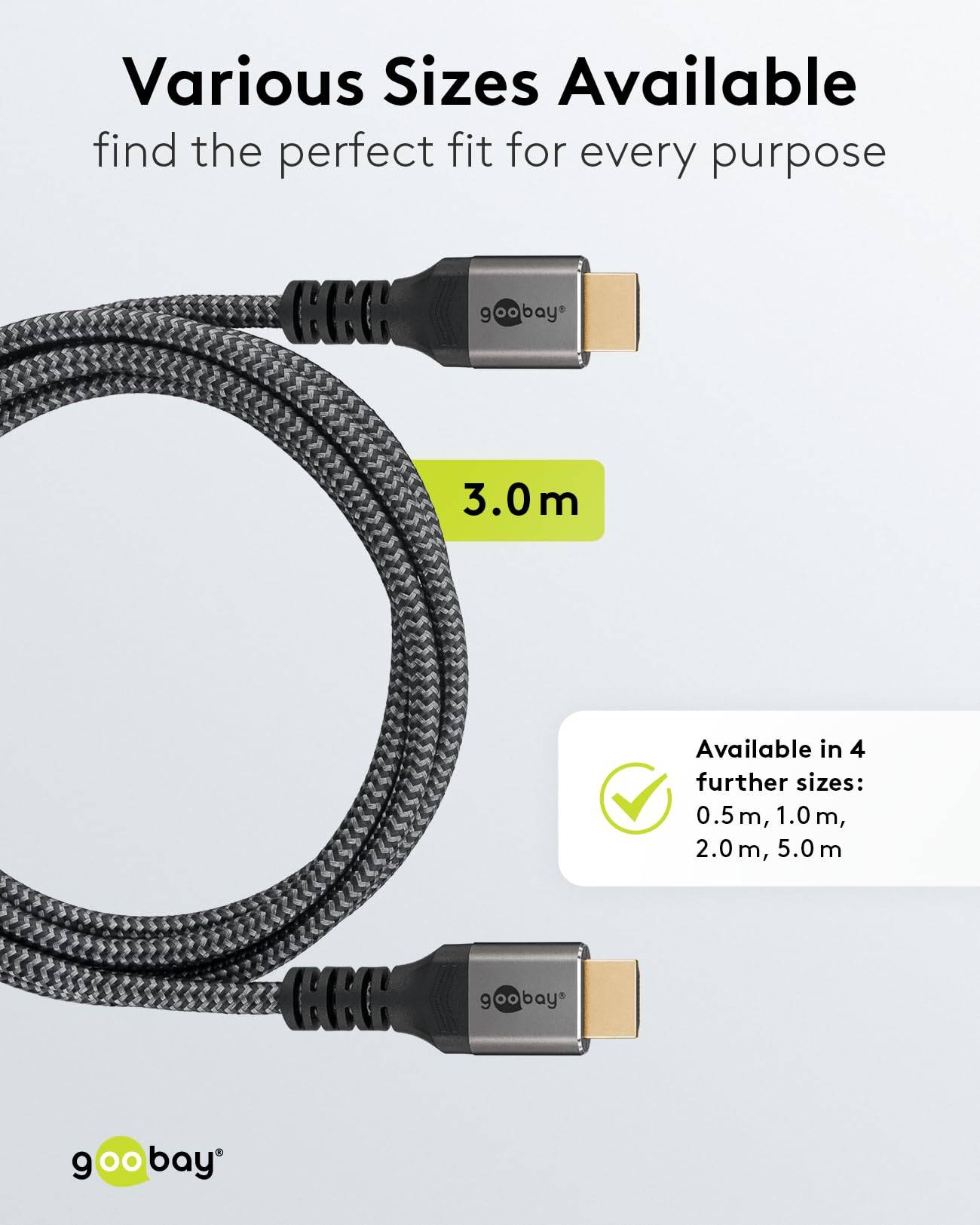 Goobay Plus 65262 Ultra Highspeed HDMI Kabel UHD 8K @ 60Hz Monitorkabel / 48 Gbits Textilkabel Shark Skin / Grau / 3m-4