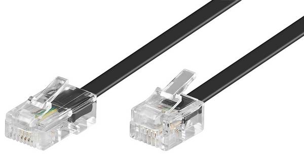 Goobay 68578 Telefonkabel RJ11 Stecker auf RJ45 Stecker Flachkabel für Faxgerät DSL Modem VDSL Router ISDN Schwarz 10m