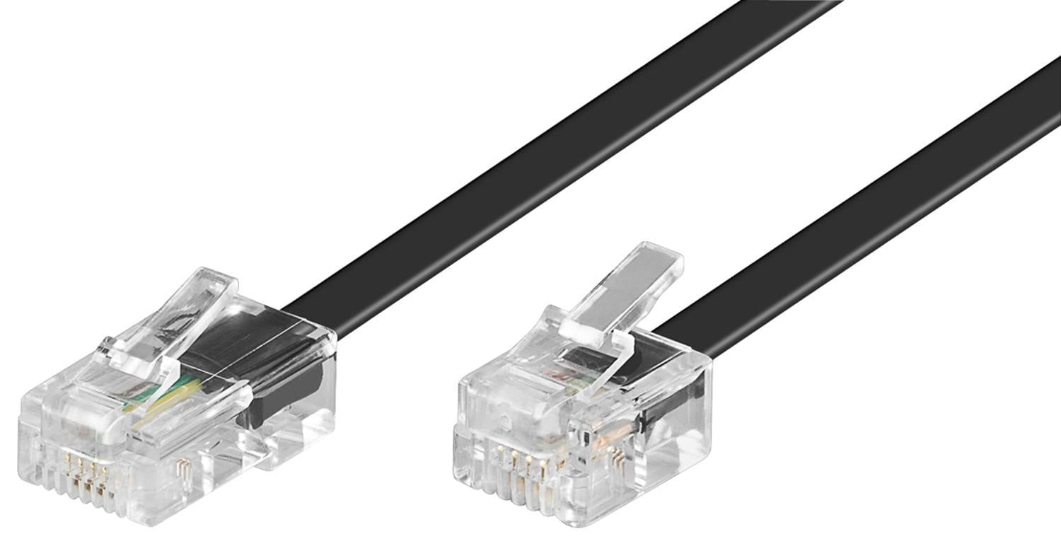 Goobay 68578 Telefonkabel RJ11 Stecker auf RJ45 Stecker Flachkabel für Faxgerät DSL Modem VDSL Router ISDN Schwarz 10m-0