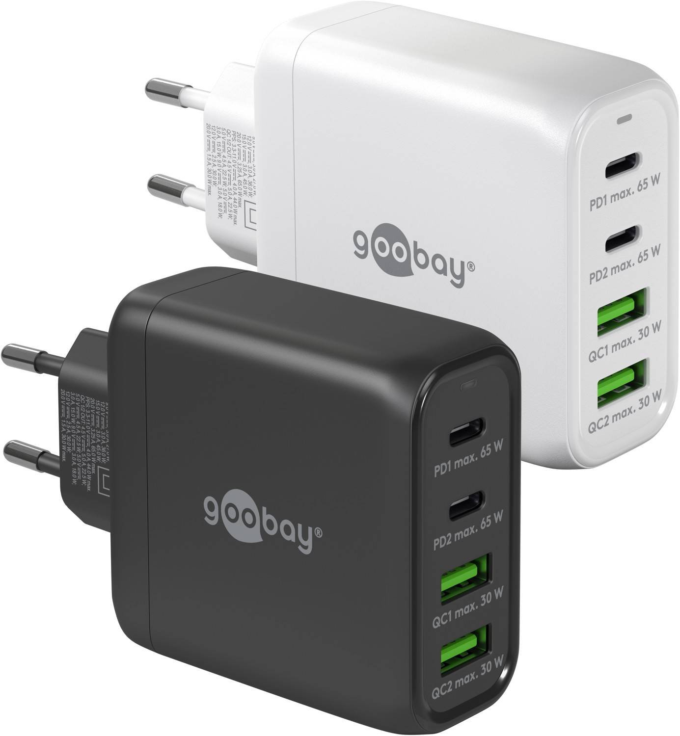 Goobay 64817 USB-C Ladegerät 68W, Fast Charger, Multiport Schnellladegerät 2x USB-C & 2x USB-A Laptop Handy, Schwarz-0
