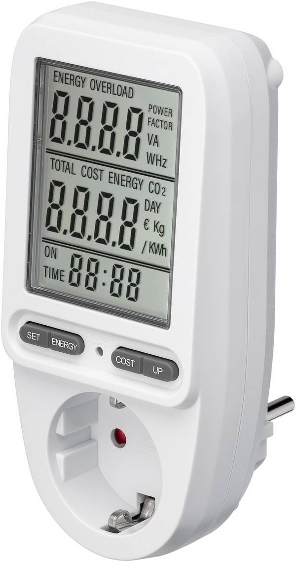 Goobay 64590 Digitales Energiekostenmessgerät Pro / Steckdose Stromzähler 3680W 16A 230V / Strommessgerät / LC Display