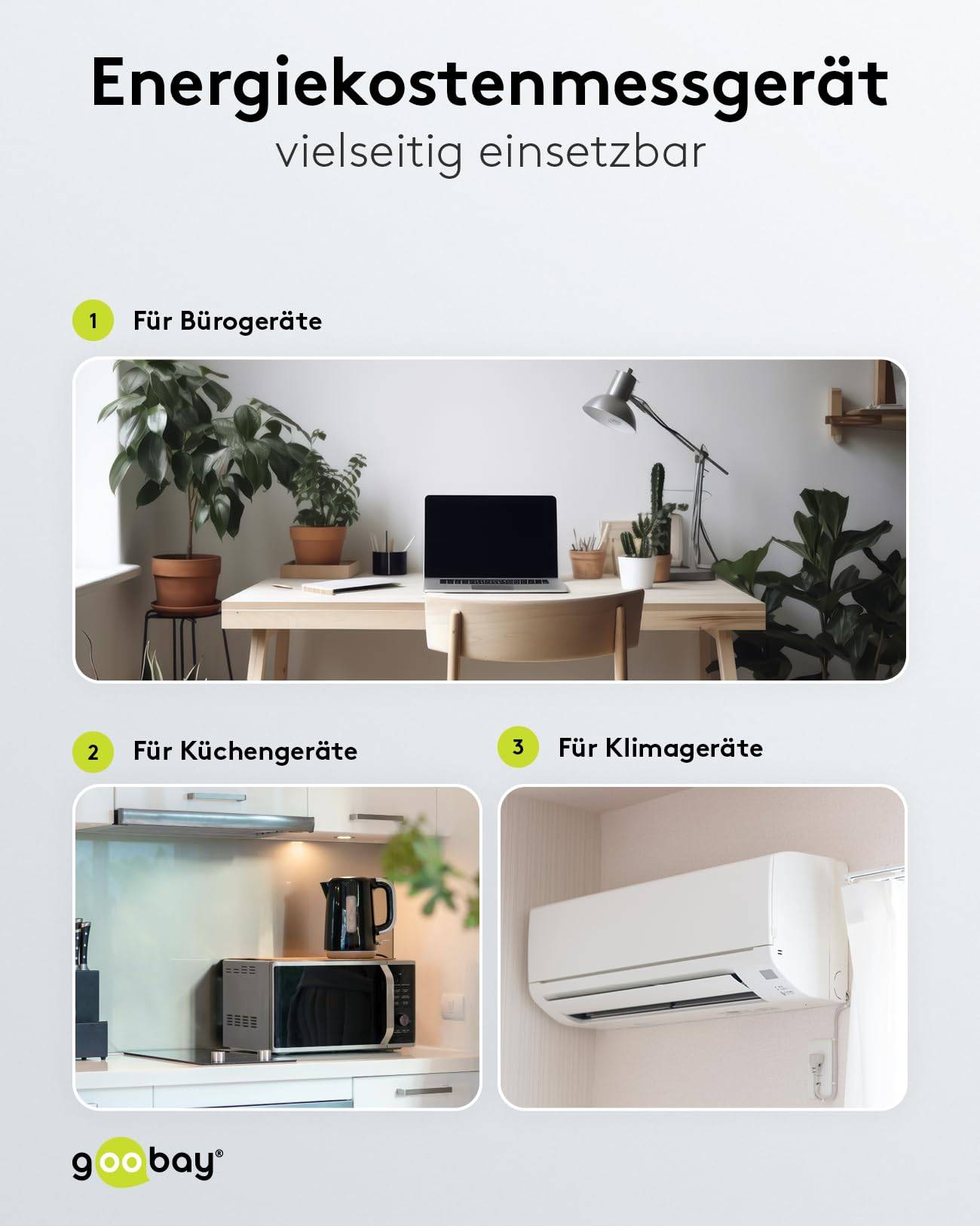Goobay 64590 Digitales Energiekostenmessgerät Pro / Steckdose Stromzähler 3680W 16A 230V / Strommessgerät / LC Display-3