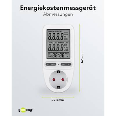 Goobay 64590 Digitales Energiekostenmessgerät Pro / Steckdose Stromzähler 3680W 16A 230V / Strommessgerät / LC Display-4