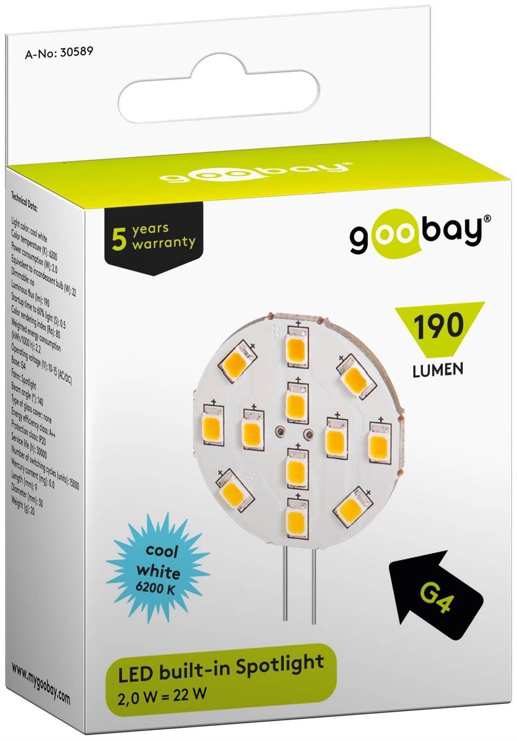 Goobay 30589 LED Strahler G4 Leuchtmittel 2 Watt / LED Glühbirne kaltweiß 6500 K / Sockel G4 / LED Glühlampe 230 lm-1