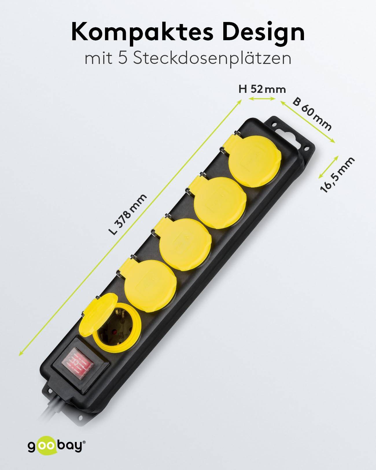 Goobay 45194 5fach Steckdosenleiste mit Schalter Garten Steckdosen IP44 Außen Mehrfachsteckdose Gartensteckdose 3m Kabel-2