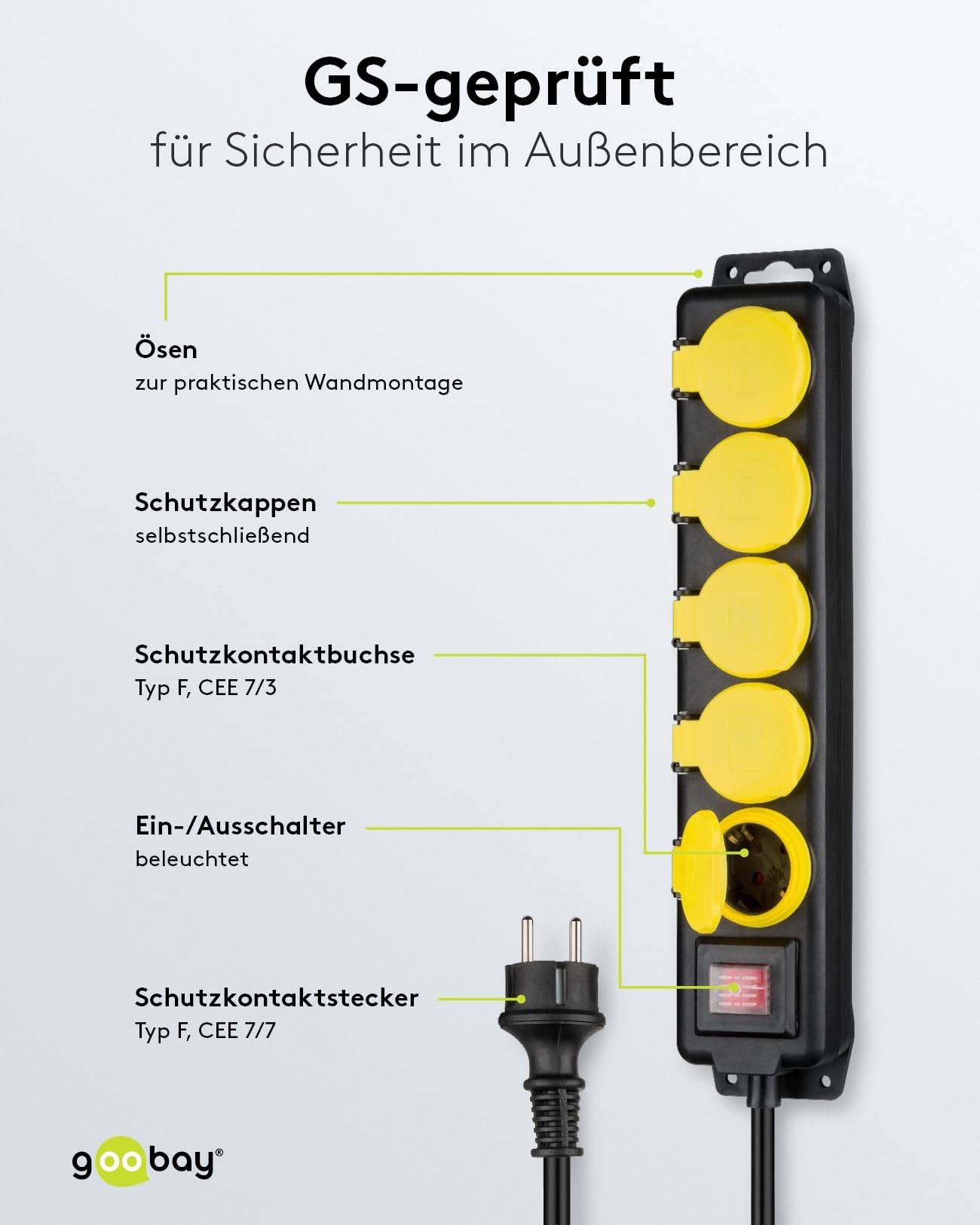 Goobay 45194 5fach Steckdosenleiste mit Schalter Garten Steckdosen IP44 Außen Mehrfachsteckdose Gartensteckdose 3m Kabel-3
