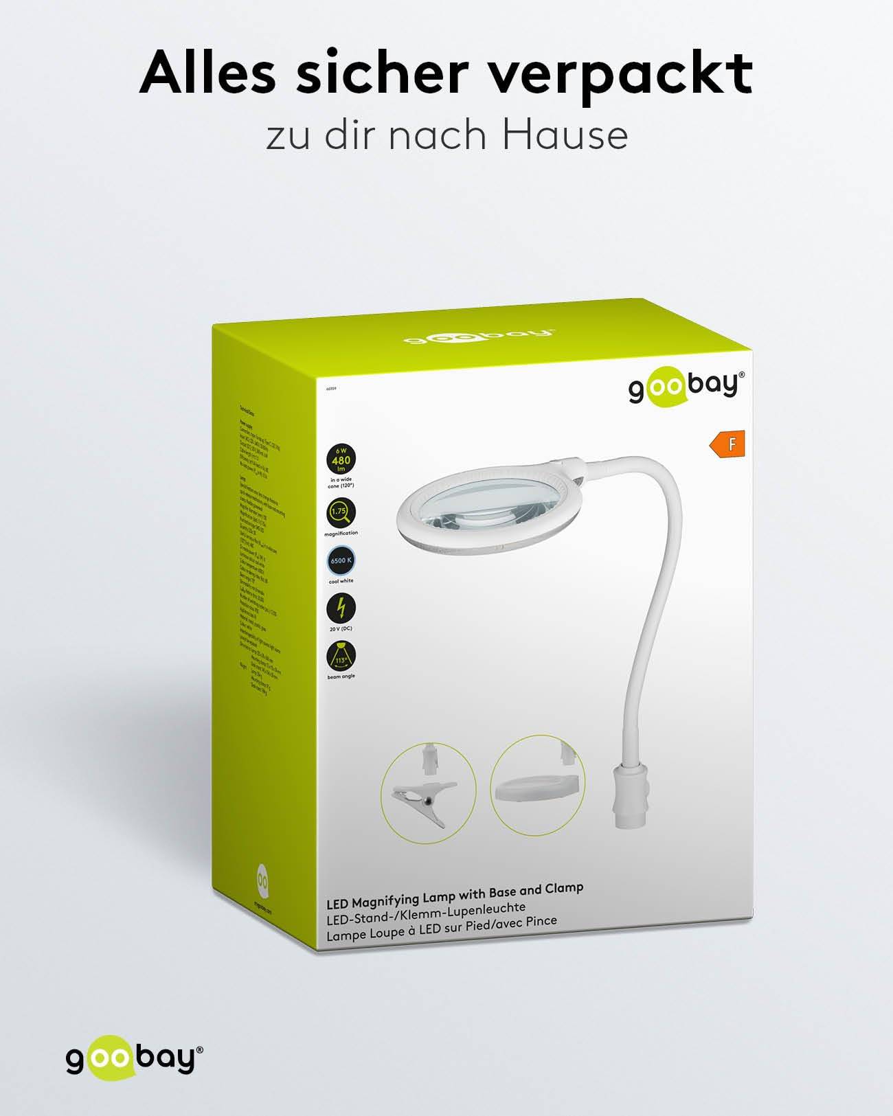 Goobay 60359 LED Lupenleuchte Standfuß & Tischklemme Ø 100mm Echtglas Linse 3 Dioptrien Lupe mit Licht Tischlupe Weiß-5