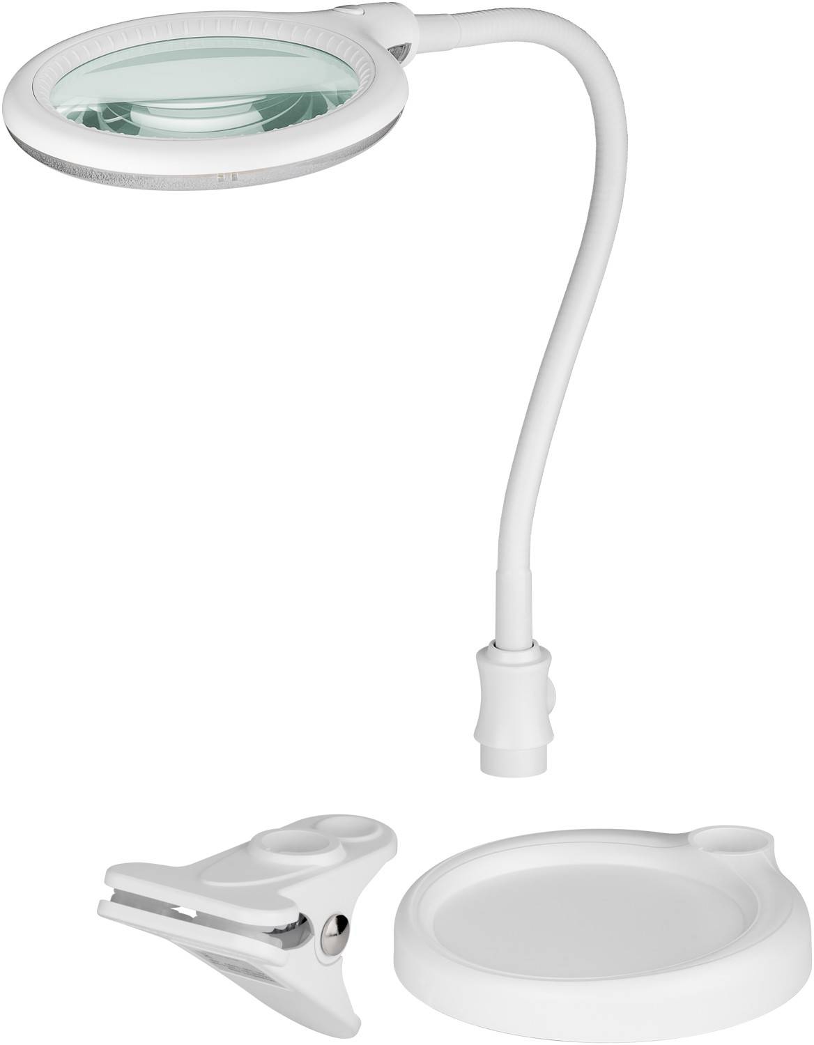 Goobay 60359 LED Lupenleuchte Standfuß & Tischklemme Ø 100mm Echtglas Linse 3 Dioptrien Lupe mit Licht Tischlupe Weiß-0