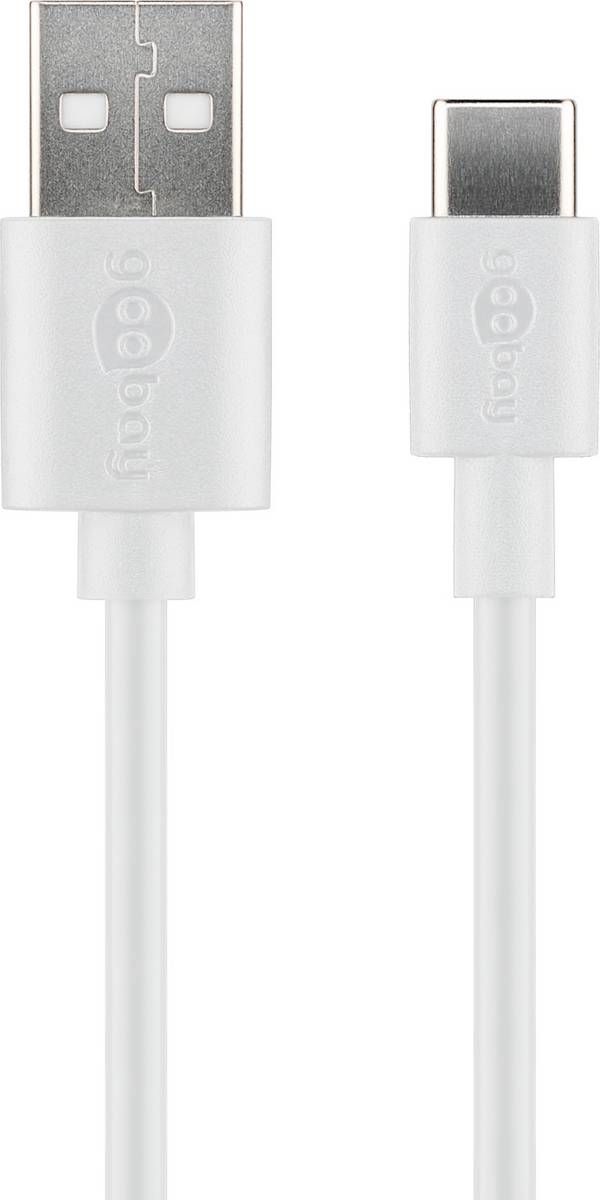 Goobay 59126 USB C auf USB A 2.0 Ladekabel / High Speed 15W 3A 5V Handy Kabel / 480 Mbits Adapterkabel / Weiß / 0,5 m