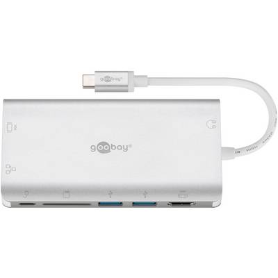 Goobay USB-C Adapter Multiport Hub 9 Ports 4K HDMI VGA USB-C USB-A 3.0 Audio RJ45 Ethernet & SD Kartenleser, Alu, 49850-0