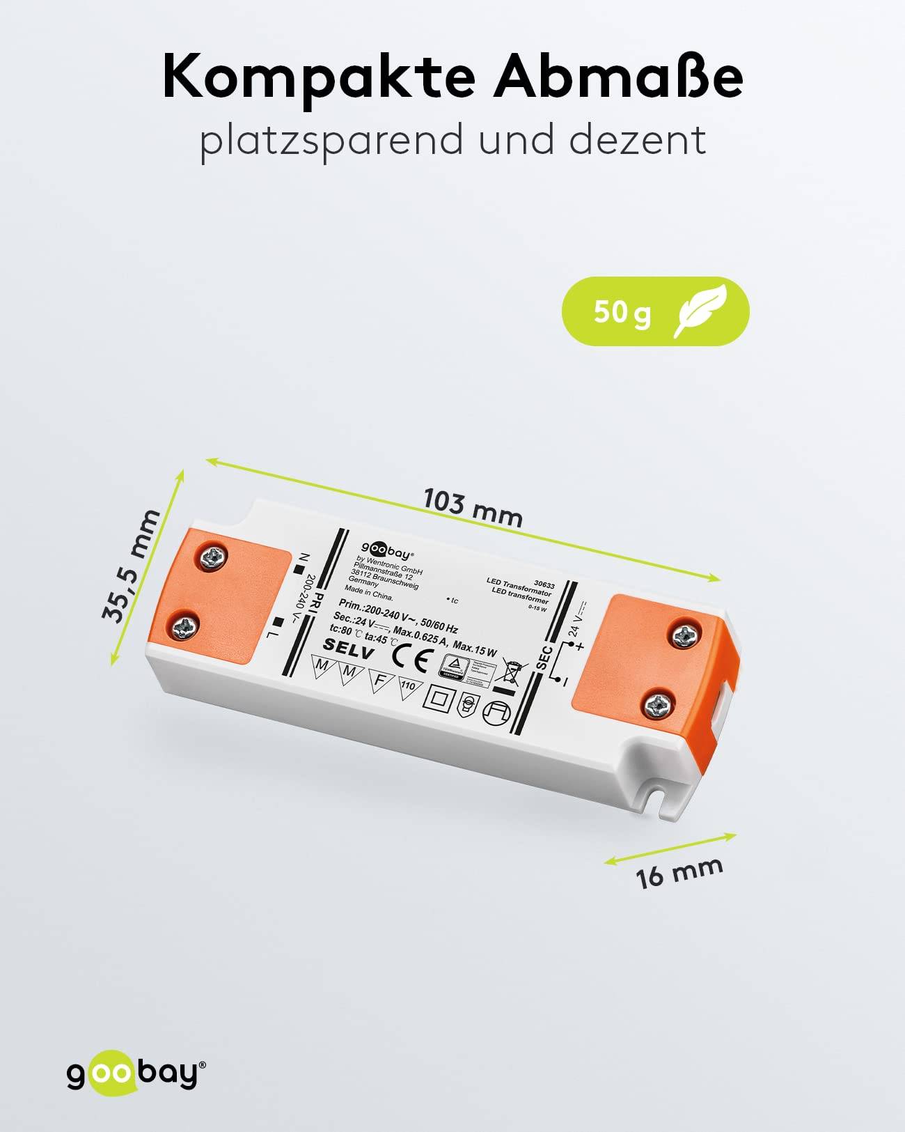 Goobay 30633 LED Trafo 230 V auf 24 V Gleichspannung (DC) für 15W LED Beleuchtung LED Treiber Konstantstromquelle-5