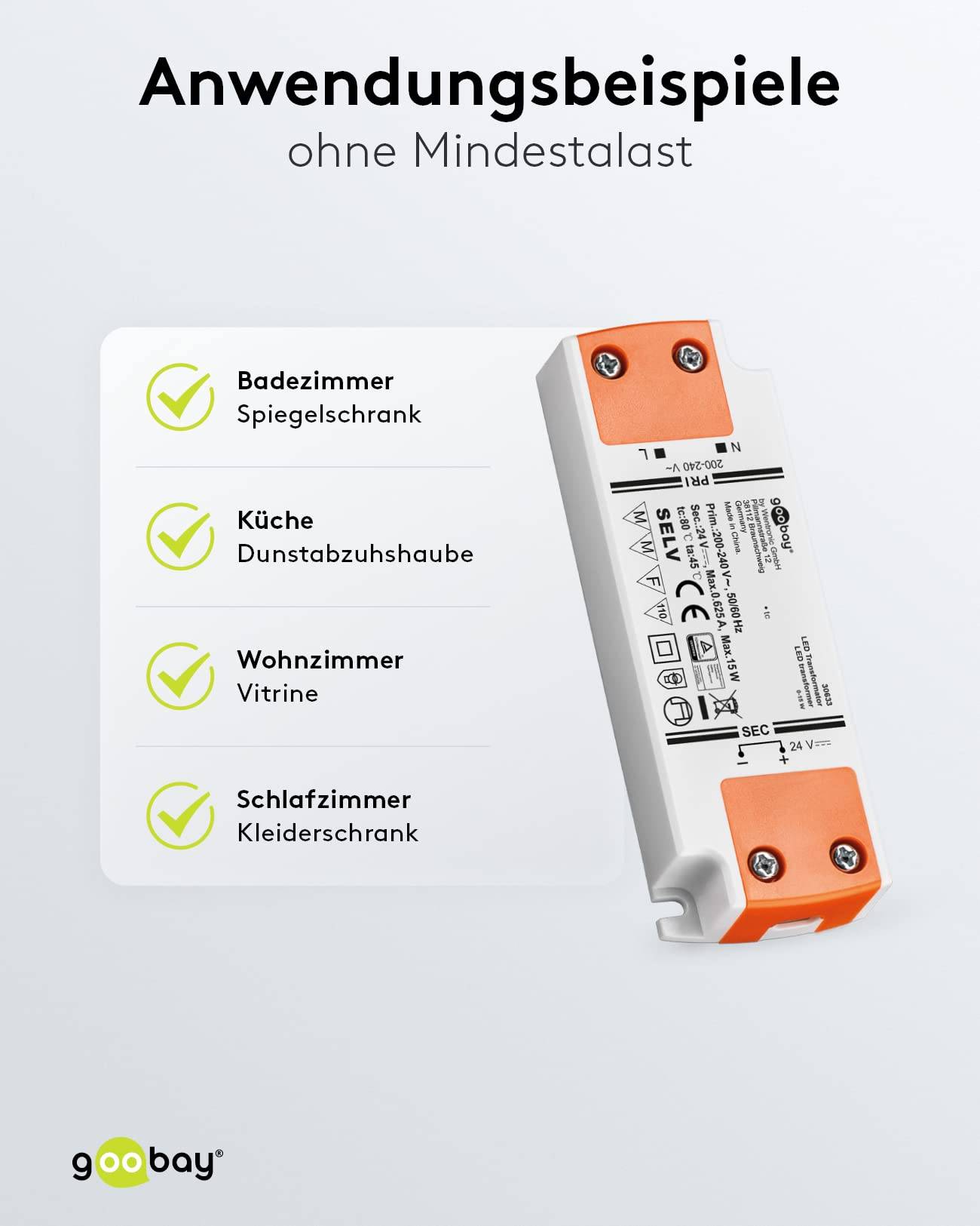 Goobay 30633 LED Trafo 230 V auf 24 V Gleichspannung (DC) für 15W LED Beleuchtung LED Treiber Konstantstromquelle-4
