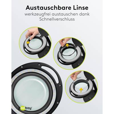 Goobay 65576 LED Lupenleuchte mit Standfuß Ø 100mm Echtglas Linse 3 Dioptrien Lupe mit Licht dimmbar Lupenlampe Schwarz-5