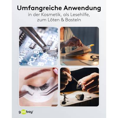 Goobay 65576 LED Lupenleuchte mit Standfuß Ø 100mm Echtglas Linse 3 Dioptrien Lupe mit Licht dimmbar Lupenlampe Schwarz-6