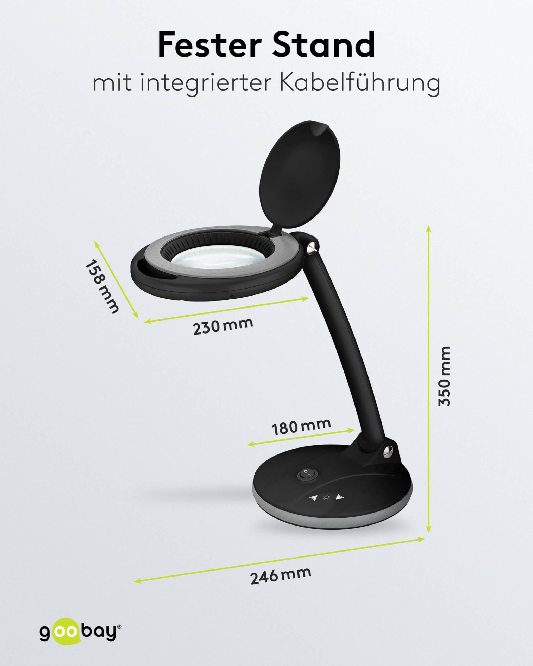 Goobay 65576 LED Lupenleuchte mit Standfuß Ø 100mm Echtglas Linse 3 Dioptrien Lupe mit Licht dimmbar Lupenlampe Schwarz-2