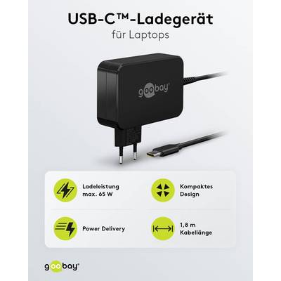 Goobay 65419 USB C Laptop Ladegerät 65W Universal Ladekabel max 20V / 3,25A Netzadapter Netzteil Steckernetzteil Schwarz-1
