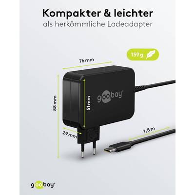 Goobay 65419 USB C Laptop Ladegerät 65W Universal Ladekabel max 20V / 3,25A Netzadapter Netzteil Steckernetzteil Schwarz-2