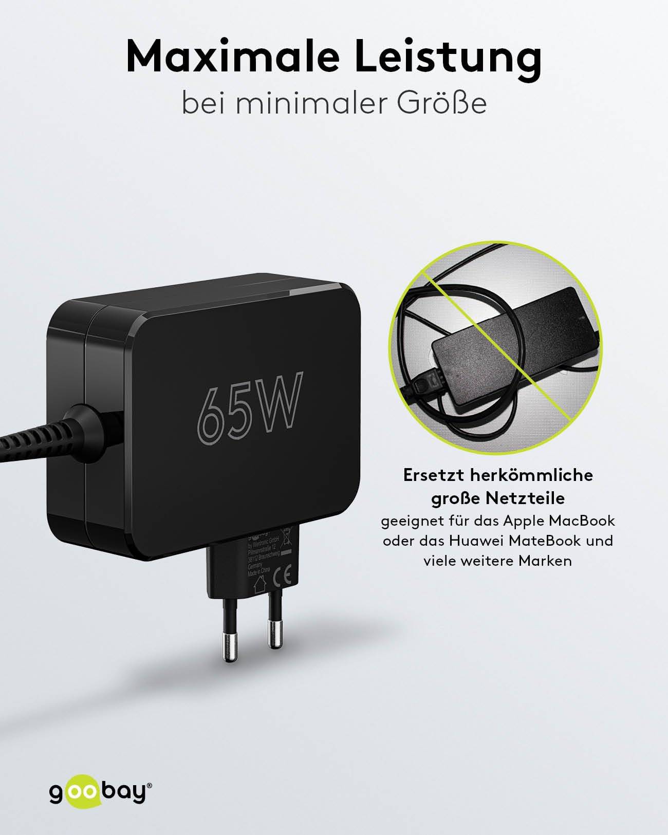 Goobay 65419 USB C Laptop Ladegerät 65W Universal Ladekabel max 20V / 3,25A Netzadapter Netzteil Steckernetzteil Schwarz-4