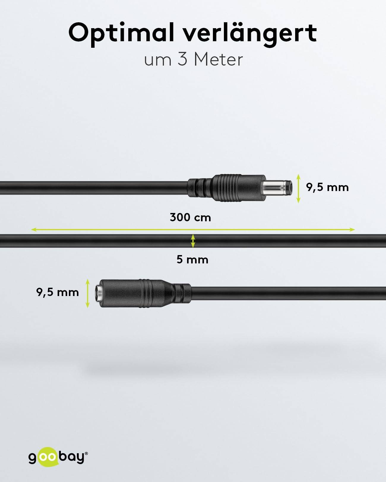 Goobay 71401 DC Netzkabel Verlängerungskabel 12V Netzteil DC-Stecker auf DC-Buchse 5,50 x 2,50 mm Stromkabel Schwarz 3m-2