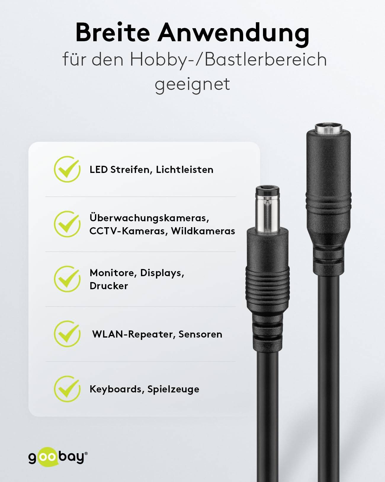 Goobay 71401 DC Netzkabel Verlängerungskabel 12V Netzteil DC-Stecker auf DC-Buchse 5,50 x 2,50 mm Stromkabel Schwarz 3m-4