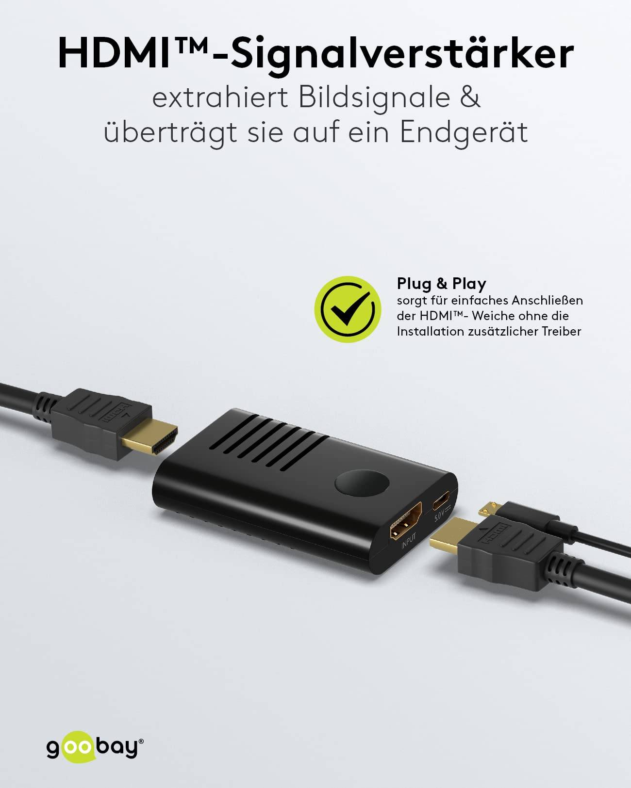 Goobay 58492 HDMI Verstärker zur Verlängerung 20m HDMI Kabel 4K @ 60Hz Verstärker HDMI Kupplung Extender Signal Repeater-4