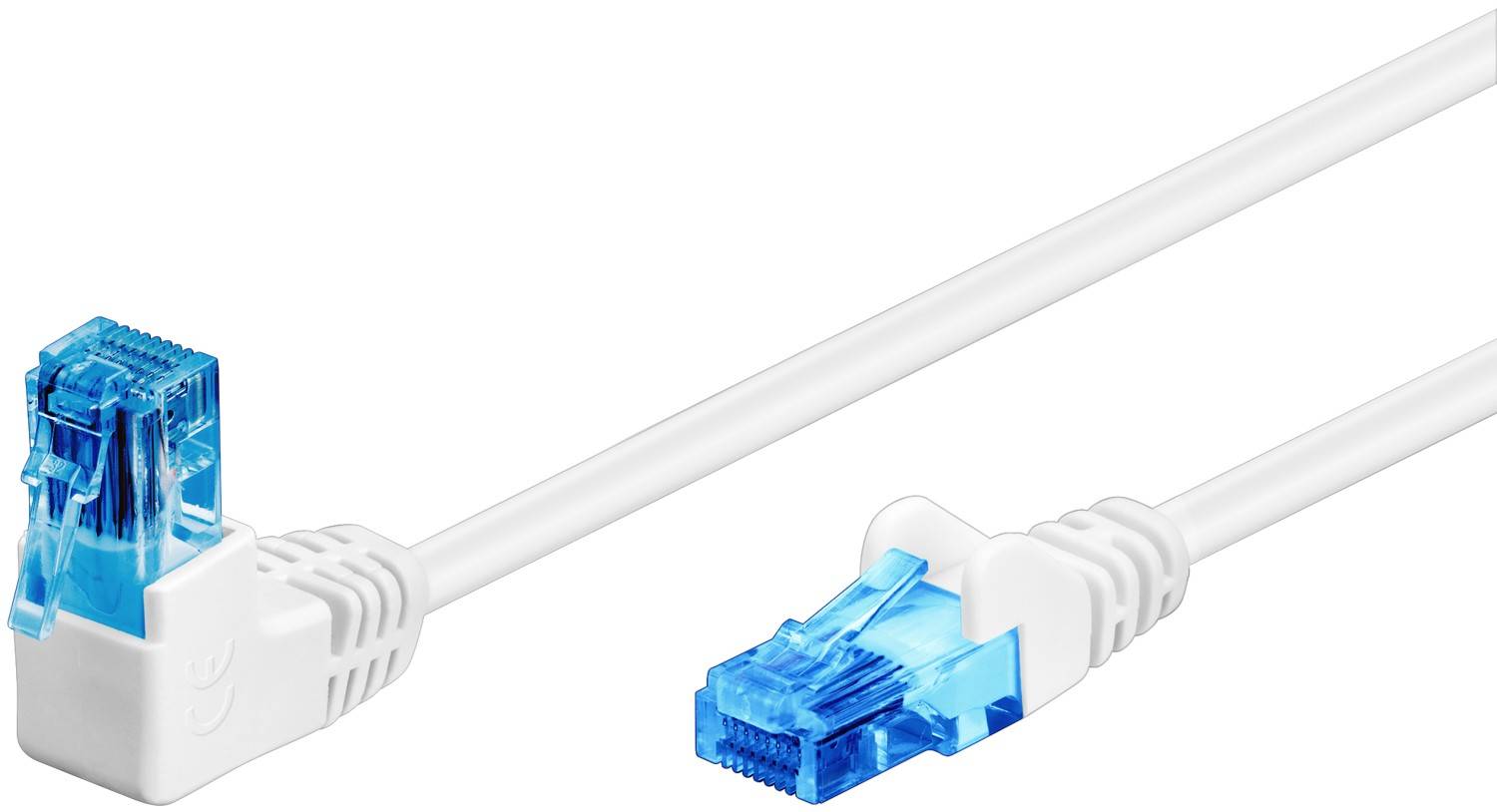 Goobay 51537 CAT 6A Netzwerkkabel UUTP / RJ45 Stecker 90 Grad gewinkelt / Kupfer Ethernet Kabel halogenfrei / Weiß / 2m-0