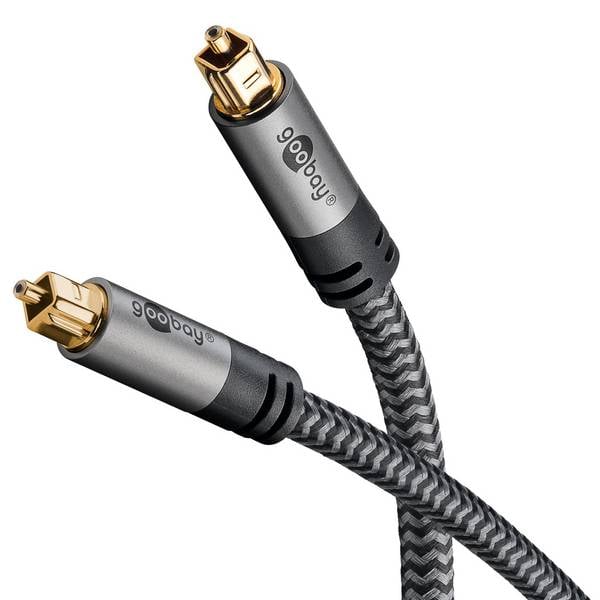 Goobay Plus 65307 Toslink Kabel Optisches Audiokabel / Glasfaser Audio Digitalkabel / Textilkabel Sharkskin / Grau / 5m