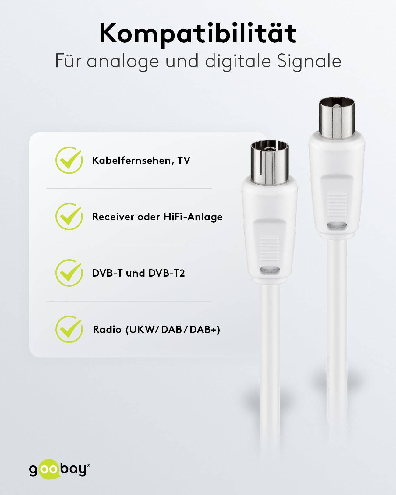 Goobay 11513 Antennenkabel Koax Stecker auf Koax Buchse / SAT Kabel Koaxialkabel Satellitenkabel 70 dB / Weiß / 7,5m-3