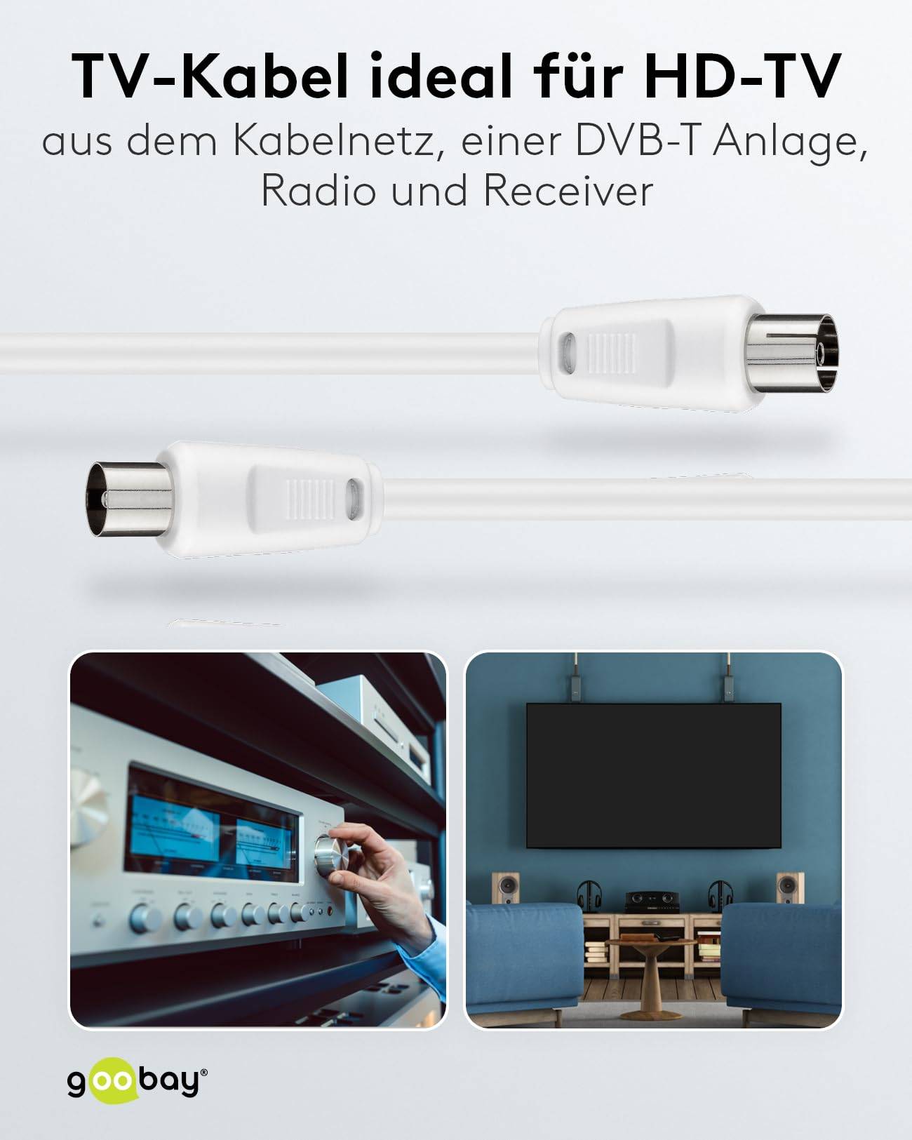 Goobay 11513 Antennenkabel Koax Stecker auf Koax Buchse / SAT Kabel Koaxialkabel Satellitenkabel 70 dB / Weiß / 7,5m-4