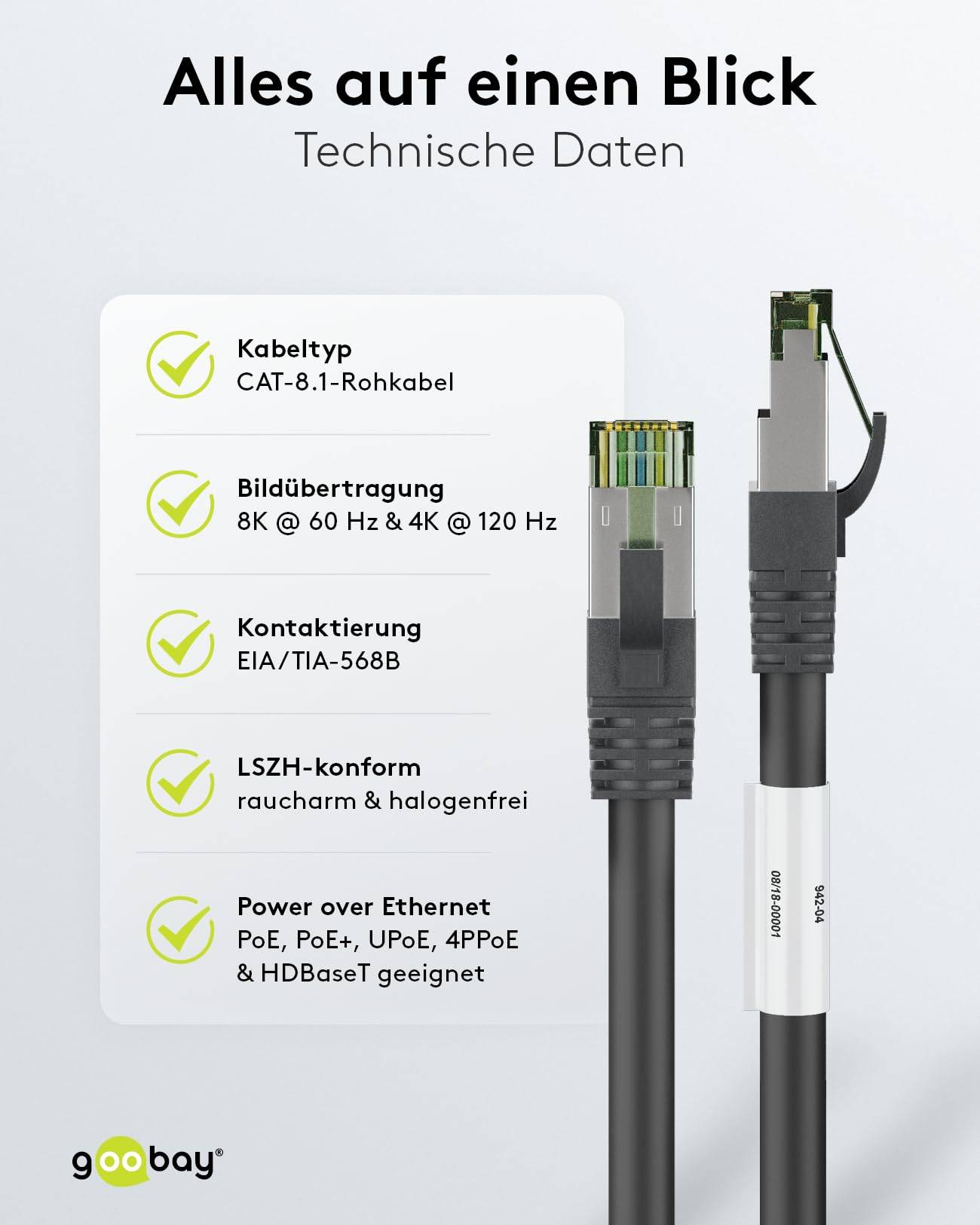 Goobay 66723 CAT 8.1 Patchkabel RJ45 Stecker für 8K Gaming OFC-Leiter 2.000 MHz Netzwerkkabel S/FTP LAN, Schwarz 3.00 m-6