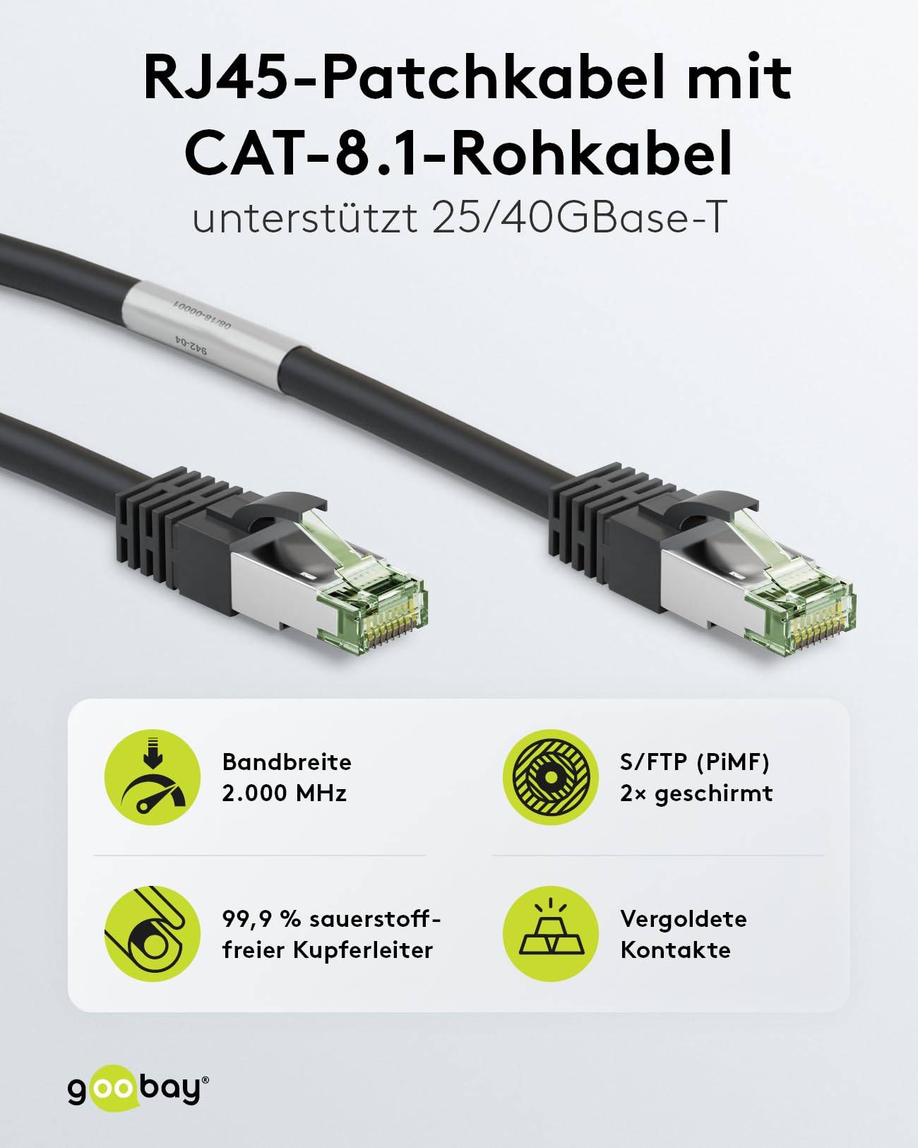 Goobay 66728 RJ45 Patchkabel mit CAT 8.1 S/FTP Rohkabel 8K Gaming OFC-Leiter 2.000 MHz Netzwerkkabel LAN Schwarz 20.00 m-2