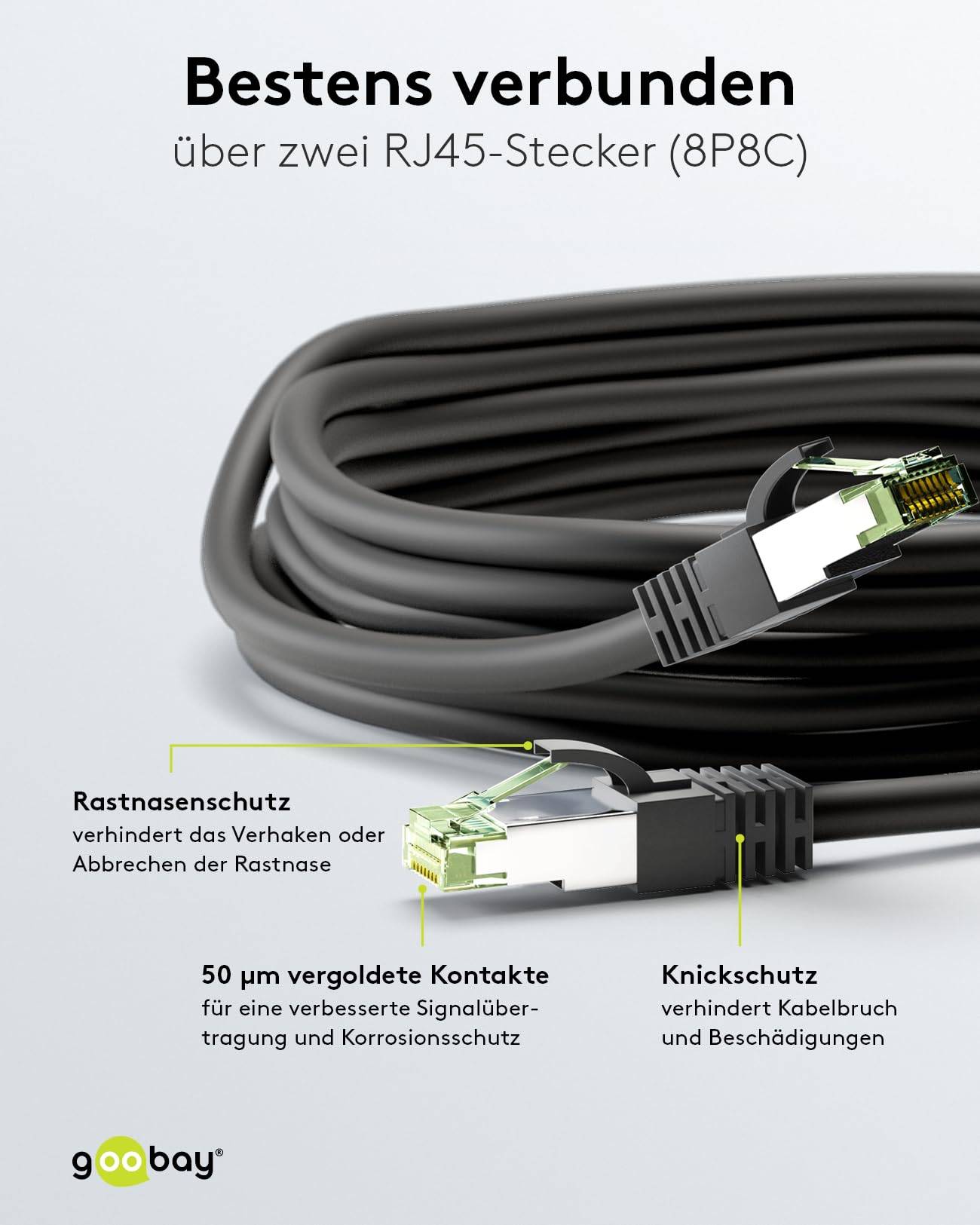 Goobay 66723 CAT 8.1 Patchkabel RJ45 Stecker für 8K Gaming OFC-Leiter 2.000 MHz Netzwerkkabel S/FTP LAN, Schwarz 3.00 m-3