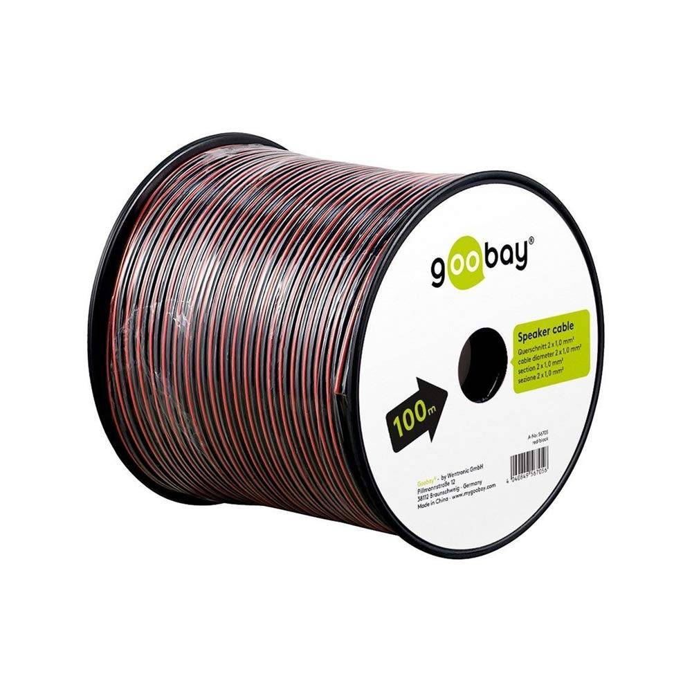 Goobay 56705 Lautsprecherkabel 2x 1mm² CCA Litze / Audiokabel Boxenkabel / Subwoofer Kabel / Rot Schwarz / 100m-1