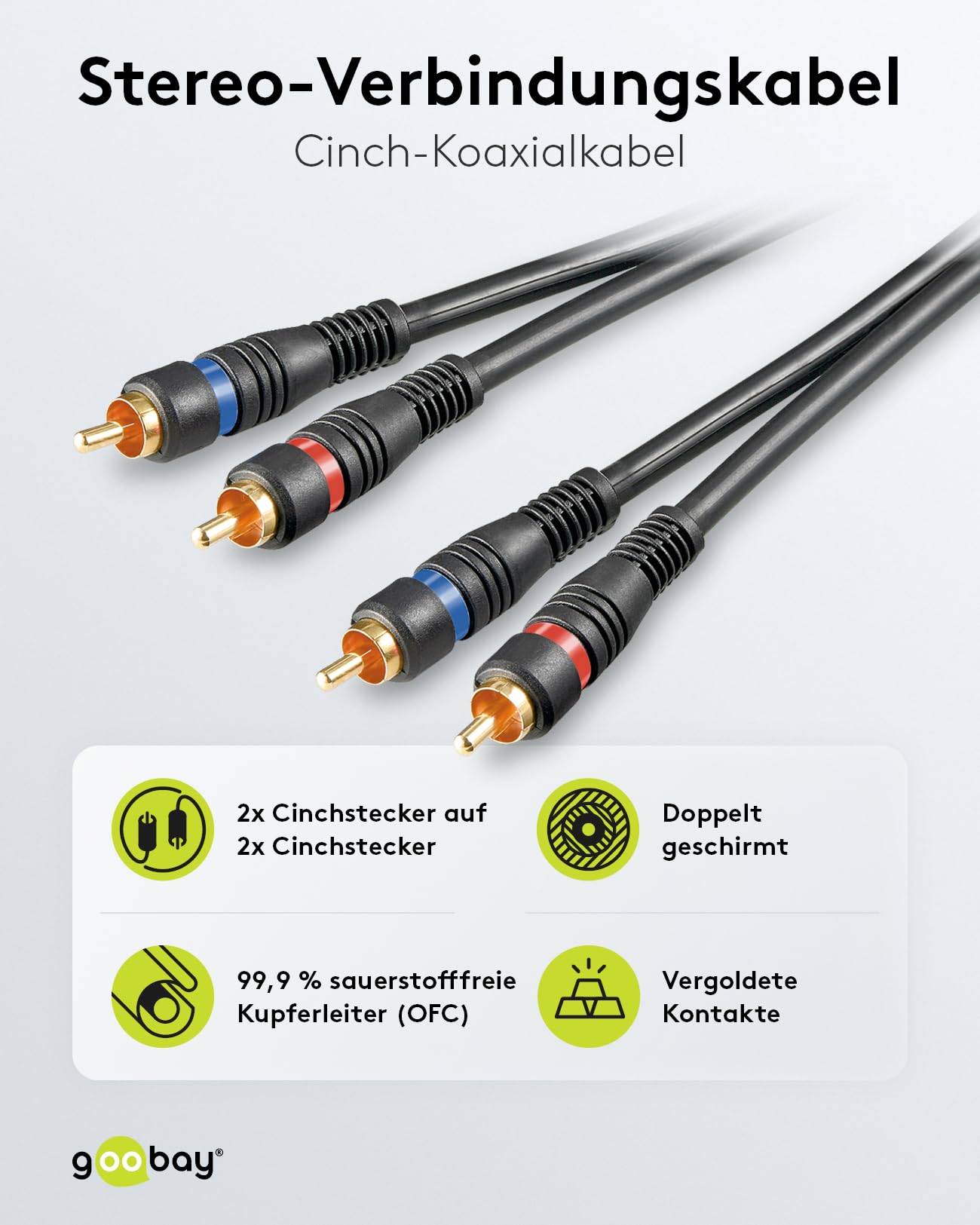 Goobay 50434 Stereo Cinchkabel / 2x Cinch-Stecker auf 2x Cinchstecker / RCA Kabel Subwoofer HiFi Cinch Schwarz / 10m-1