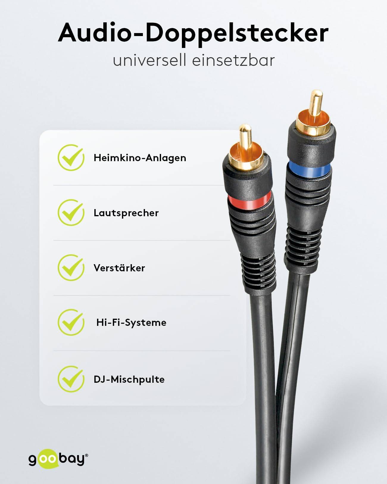 Goobay 50434 Stereo Cinchkabel / 2x Cinch-Stecker auf 2x Cinchstecker / RCA Kabel Subwoofer HiFi Cinch Schwarz / 10m-3