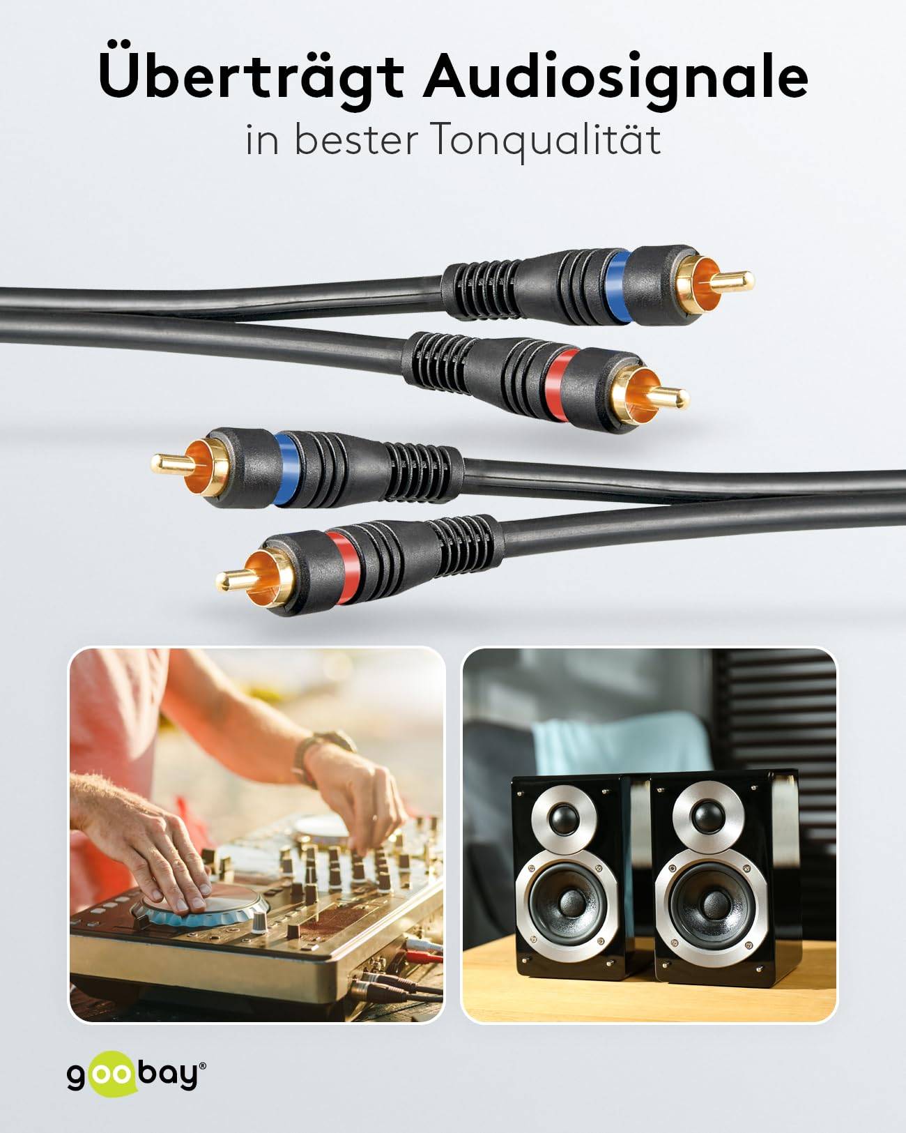 Goobay 50434 Stereo Cinchkabel / 2x Cinch-Stecker auf 2x Cinchstecker / RCA Kabel Subwoofer HiFi Cinch Schwarz / 10m-4