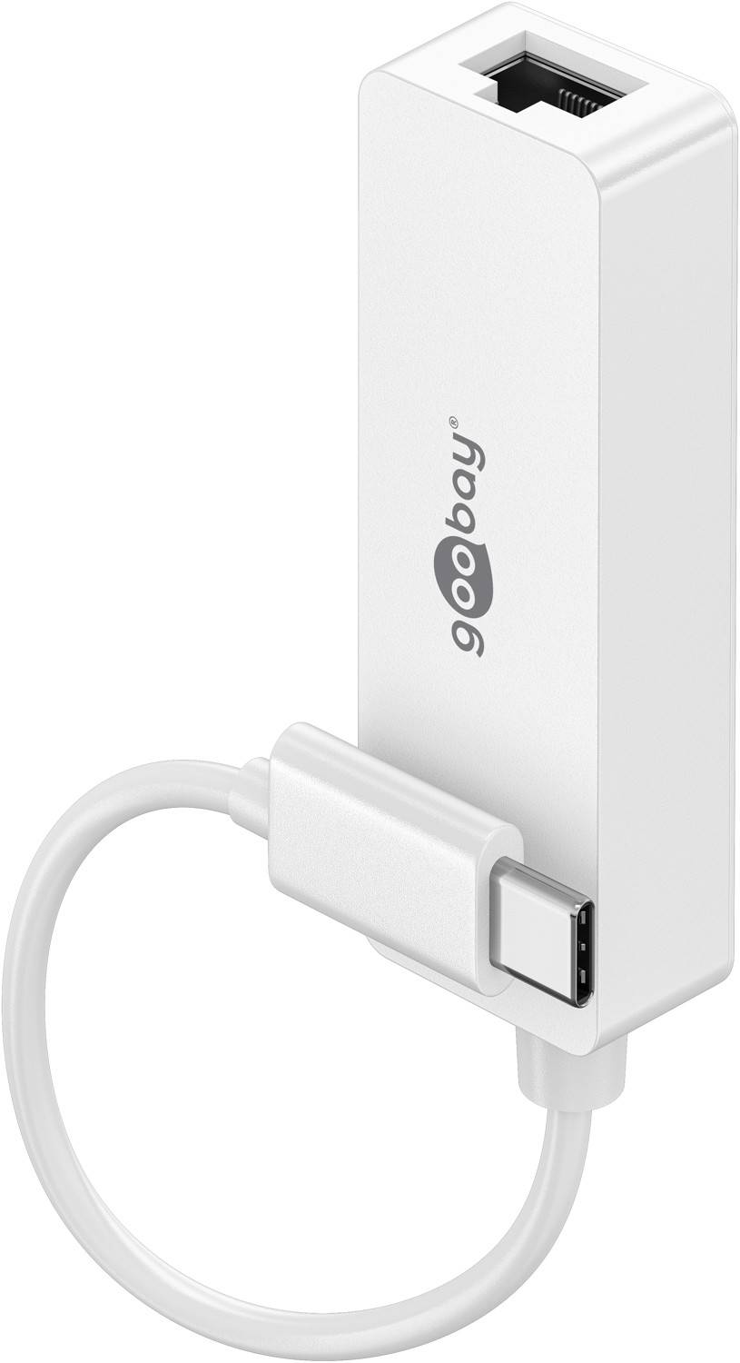 Goobay 66255 USB C auf RJ45 Adapter für Netzwerkkabel / 5 Gbits / OTG USB-C Stecker zu RJ5 Buchse / Apple MacBook / Weiß-0