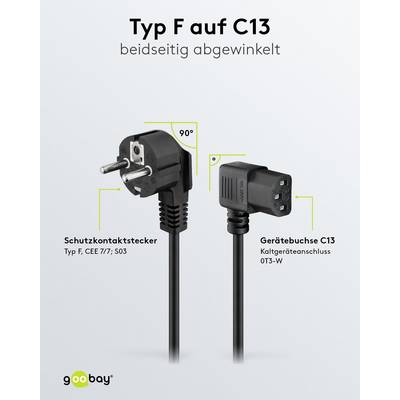 Goobay 96042 Kaltgerätekabel mit abgewinkelter C13 Buchse & Schutzkontaktstecker Stromkabel Netzkabel Schwarz 1,50 m-2