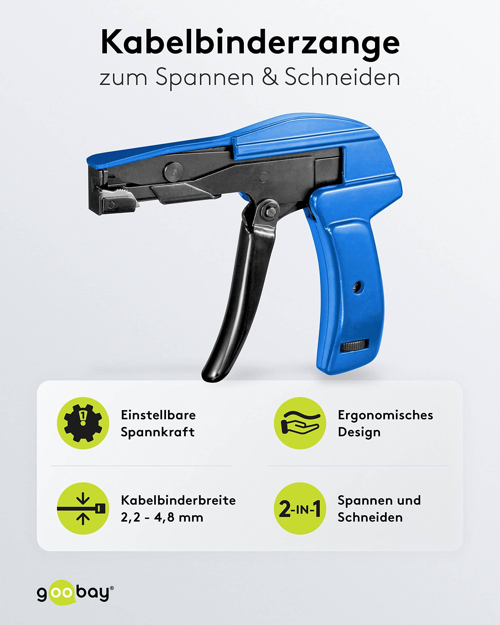 Goobay 77116 Kabelbinder Zange 2,2-4,8 mm Kabelbinder Spannwerkzeug zum Schneiden Kabelbinderpistole Kabelbinderzange-1