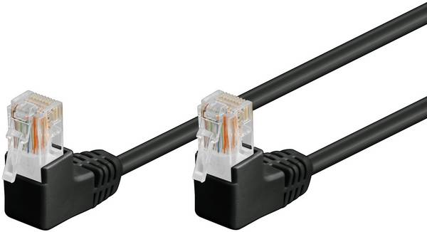 Goobay 96088 CAT 5e Netzwerkkabel U/UTP / 2x RJ45 Stecker 90 Grad gewinkelt / CCA Leiter Ethernet Kabel / Schwarz / 3m