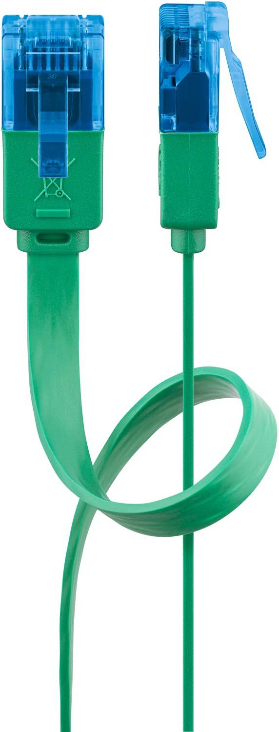 Goobay 96297 CAT 6A Flachkabel Netzwerkkabel RJ45 Stecker 500 MHz Kupfer Patchkabel Ethernet LAN Kabel U/UTP Grün 0,5m-0