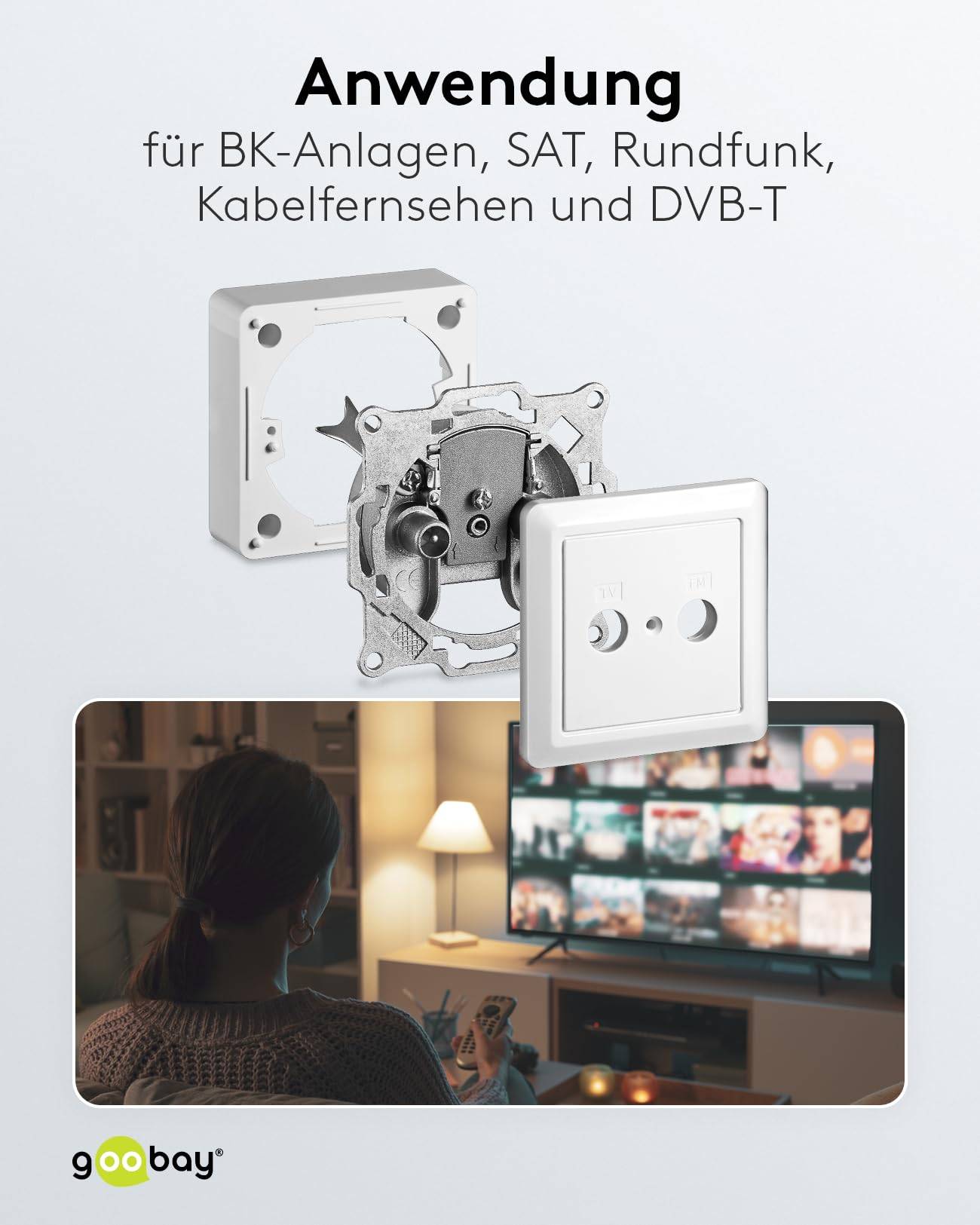 Goobay 68851 SAT Antennensteckdose 2 Loch Antennenkabel / Stich End Aufputzsteckdose / Multimediadose ohne DC Durchgang-6